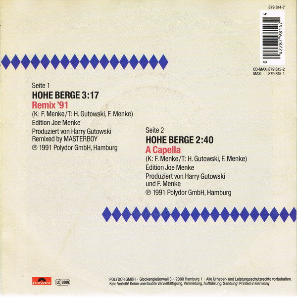 Frl. Menke : Hohe Berge (Remixed By Masterboy) (7", Single)