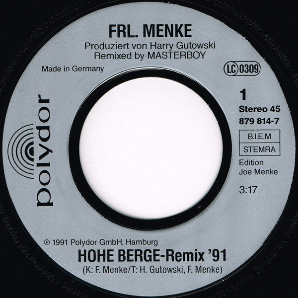 Frl. Menke : Hohe Berge (Remixed By Masterboy) (7", Single)