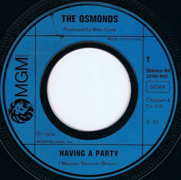 The Osmonds : Having A Party (7", Single)