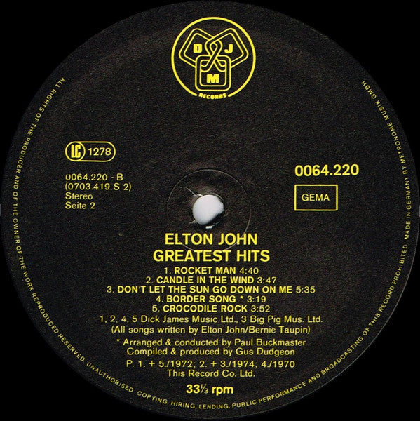 Elton John : Greatest Hits (LP, Comp, RE)