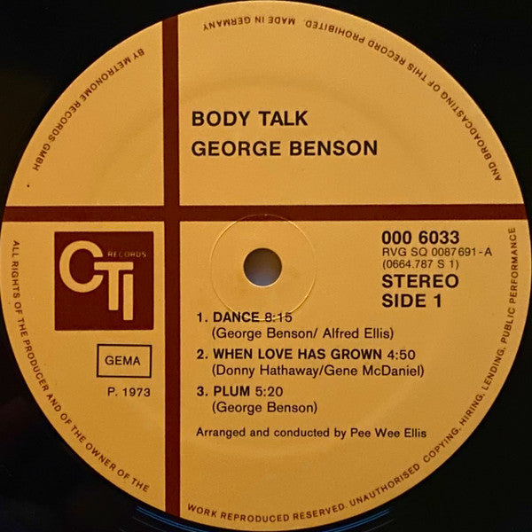 George Benson : Body Talk (LP, Album, Gat)