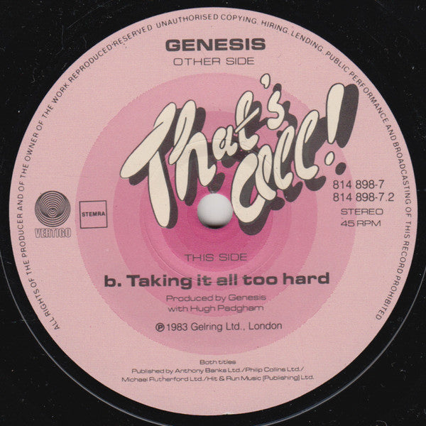 Genesis : That's All (7", Single)