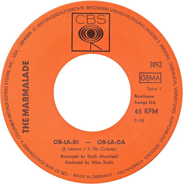 The Marmalade : Ob-La-Di Ob-La-Da / Chains (7", Single)