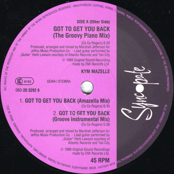 Kym Mazelle : Got To Get You Back (12", Maxi)