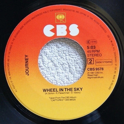 Journey : The Party's Over (Hopelessly In Love) / Wheel In The Sky (Live) (7", Single)