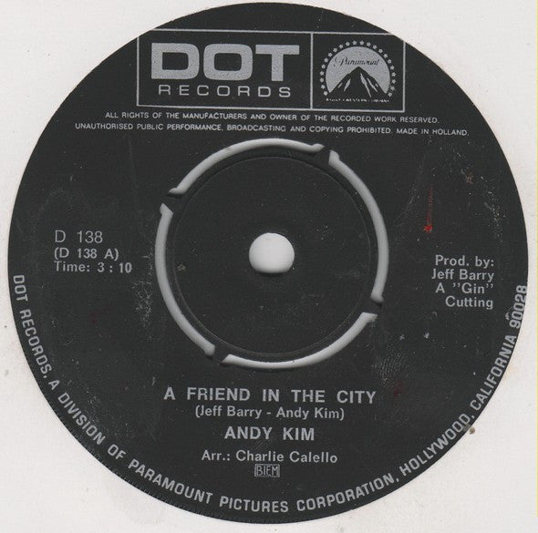 Andy Kim : A Friend In The City (7")