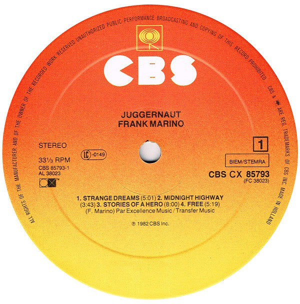Frank Marino : Juggernaut (LP, Album, CX )