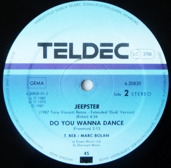 T. Rex / Marc Bolan : Hot Love / Jeepster (1987 Tony Visconti Remix) (12")