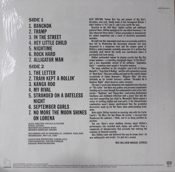 Alex Chilton : Live In London (LP, Album, RE, Whi)