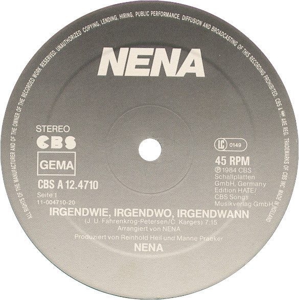 Nena : Irgendwie · Irgendwo · Irgendwann (Special 12" Dance-Mix) (12", Maxi)