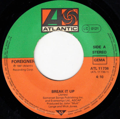 Foreigner : Break It Up (7", Single)