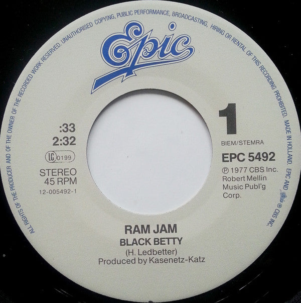 Ram Jam : Black Betty (7", Single)