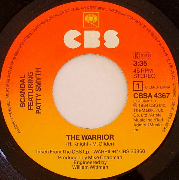 Scandal (4) Featuring Patty Smyth : The Warrior (7", Single)