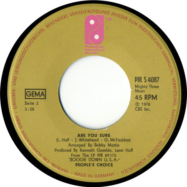 People's Choice : Boogie Down U.S.A. / Are You Sure (7")