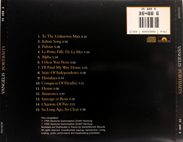 Vangelis : Portraits {So Long Ago, So Clear} (CD, Comp)