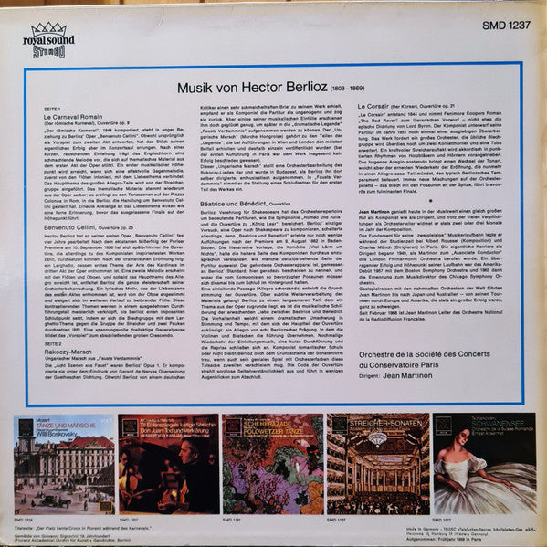 Hector Berlioz - Orchestre De La Société Des Concerts Du Conservatoire, Jean Martinon : Römischer Carneval - Rakoczy-marsch • Benvnuto Cellini Und Andere Ouvertüren (LP)