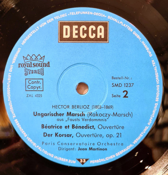 Berlioz*, Orchestre de la Conservatoire, Paris*, Jean Martinon : Römischer Carneval - Rakoczy-marsch • Benvnuto Cellini Und Andere Ouvertüren (LP)