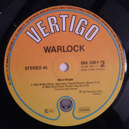 Warlock (2) : You Hurt My Soul (On 'n' On...) (12", Maxi)