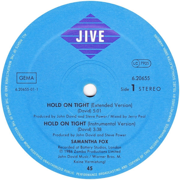 Samantha Fox : Hold On Tight (12", Maxi)