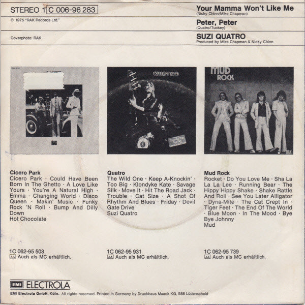 Suzi Quatro : Your Mamma Won't Like Me (7", Single)