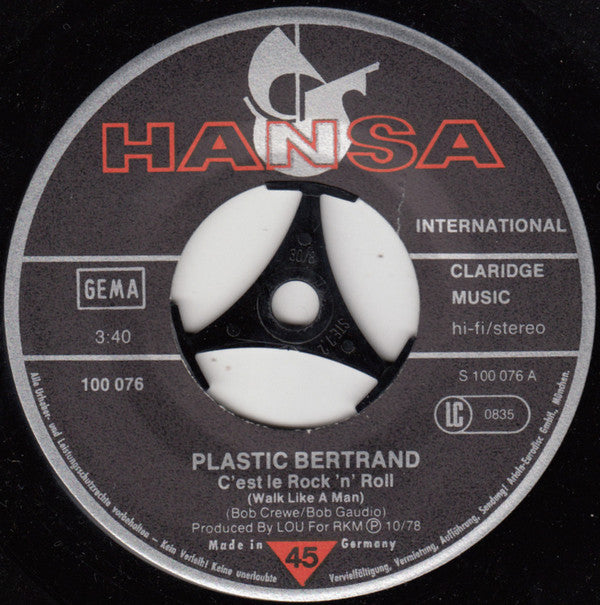 Plastic Bertrand : C'est Le Rock'n'Roll (7", Single)