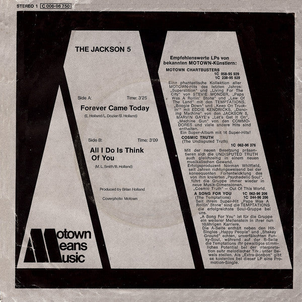 The Jackson 5 : Forever Came Today (7", Single)