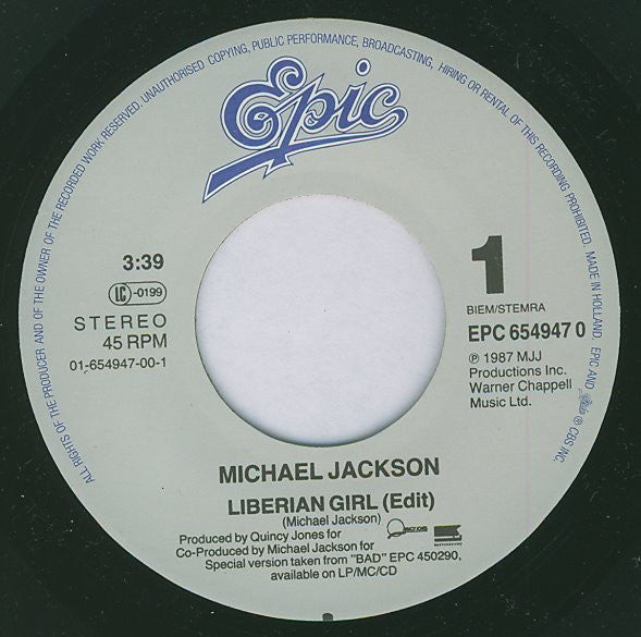 Michael Jackson : Liberian Girl (7", Single)