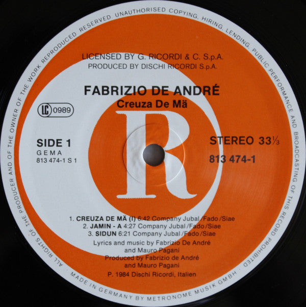 Fabrizio De André : Creuza De Mä (LP, Album)