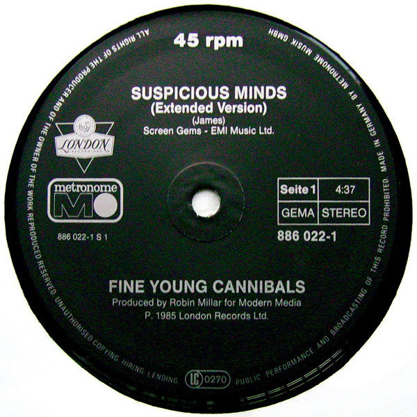 Fine Young Cannibals : Suspicious Minds (12", Maxi)