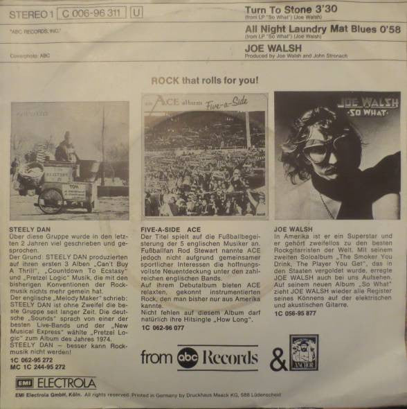Joe Walsh : Turn To Stone (7", Single)