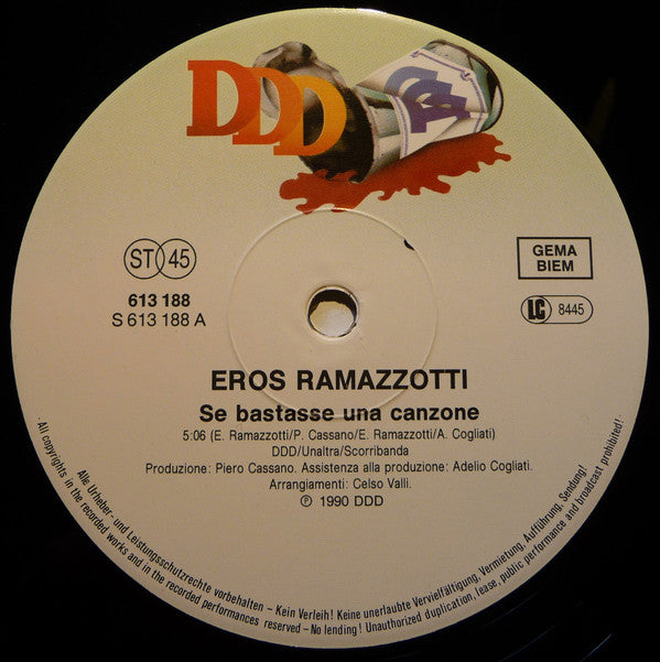 Eros Ramazzotti : Se Bastasse Una Canzone (12", Maxi)