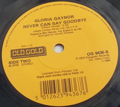 Gloria Gaynor : I Will Survive / Never Can Say Goodbye (7", Single, RE, Pic)