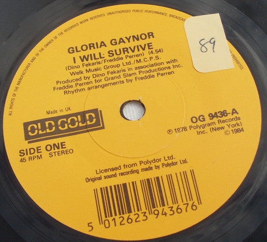 Gloria Gaynor : I Will Survive / Never Can Say Goodbye (7", Single, RE, Pic)
