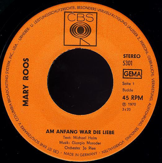 Mary Roos : Am Anfang War Die Liebe (7", Single)
