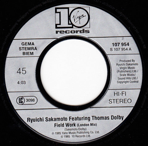 Ryuichi Sakamoto Featuring Thomas Dolby : Field Work (7", Single)