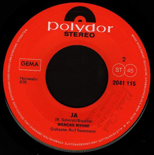 Wencke Myhre : Der Mann Auf Dem Zehnmarkschein / Ja (7", Single)