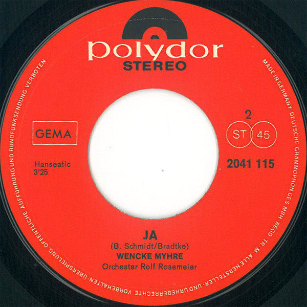 Wencke Myhre : Der Mann Auf Dem Zehnmarkschein / Ja (7", Single)