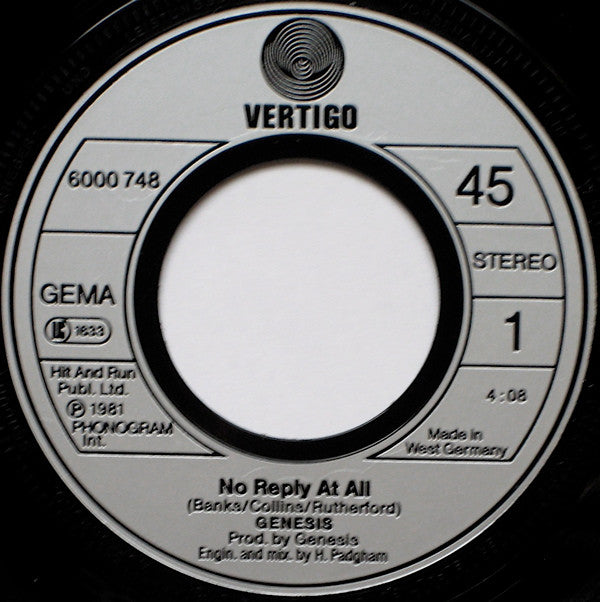 Genesis : No Reply At All (7", Single)