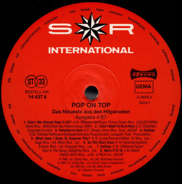 Various : Pop On Top 4/87 (LP, Comp)