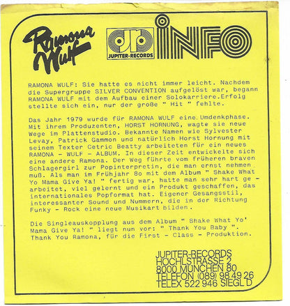 Ramona Wulf : Thank You Baby / Cats' Eye (7", Single)