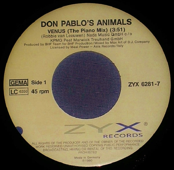 Don Pablo's Animals : Venus (The Piano Mix) (7", Single)