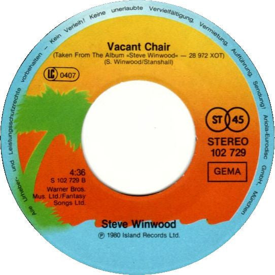 Steve Winwood : While You See A Chance (7", Single)