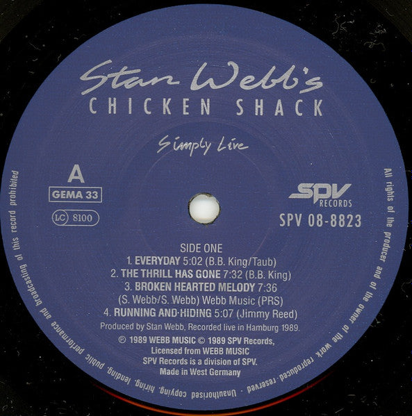 Stan Webb's Chicken Shack : Simply Live (LP, Album)