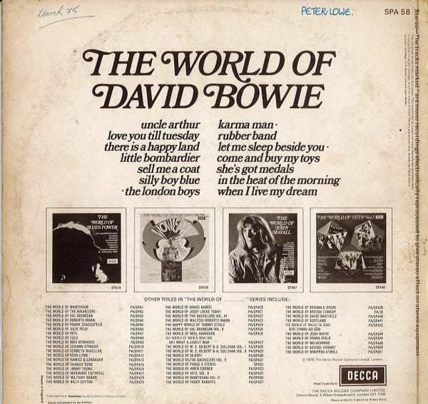 David Bowie : The World Of David Bowie (LP, Comp, No )