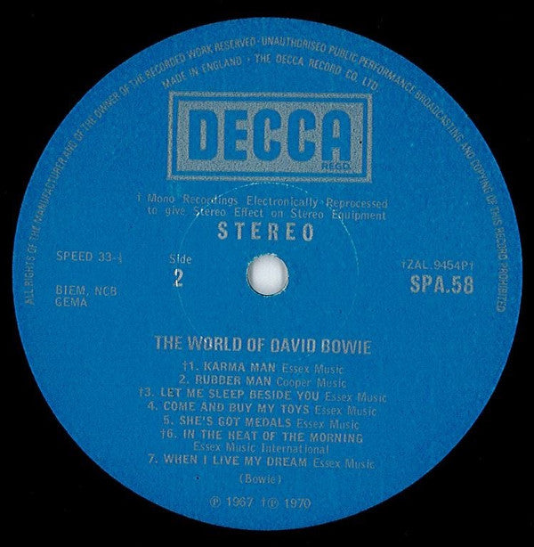 David Bowie : The World Of David Bowie (LP, Comp, No )