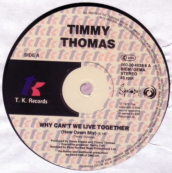 Timmy Thomas : Why Can't We Live Together? (Re-Remix) (12", Maxi)