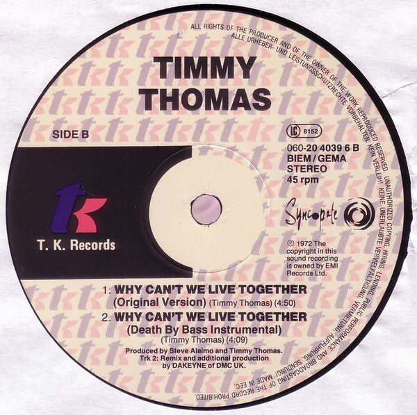 Timmy Thomas : Why Can't We Live Together? (Re-Remix) (12", Maxi)