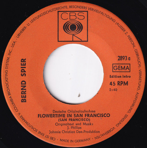 Bernd Spier : Flowertime In San Francisco (San Francisco) (7", Single)