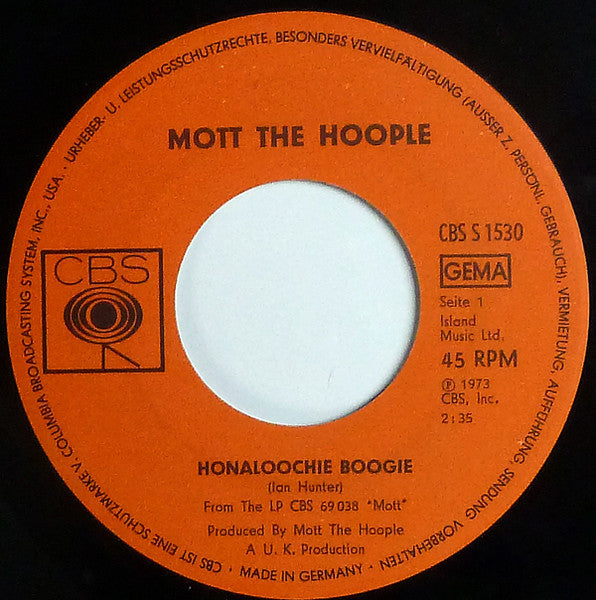 Mott The Hoople : Honaloochie Boogie (7", Single)