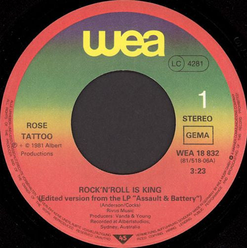 Rose Tattoo : Rock 'N' Roll Is King (7", Single)